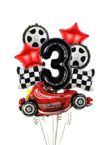 Set Balon Tema Balap 8 Buah, Termasuk Balon Balap, Balon Angka 1-9 Ukuran 32", Bendera Balap, Balon Bulat Bentuk Ban Ukuran 18", Balon Bintang Merah, Cocok untuk Tema Balap, Dekorasi Ulang Tahun Anak Laki-laki, Pesta Mobil - MultiWarna - View 9
