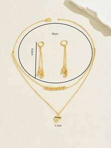 3pcs/Set Minimalist Elegant Round Bead Geometric Tassel Long Necklace & Earrings Jewelry Set, Suitable For Women's Wedding, Anniversary, Evening Gown - Gold - View 8