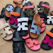 Women's Summer Slippers, Large Size, Thick-Soled, H-Shaped, With Magic Tape, European And American Style, Outdoor Sandals - 粉色 - 查看 4