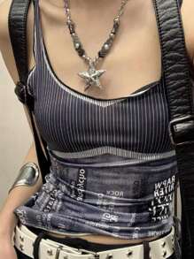 1pc Y2K Style Beaded Star Titanium Steel Niche Subculture Punk Goth Necklace, European & American Aesthetic