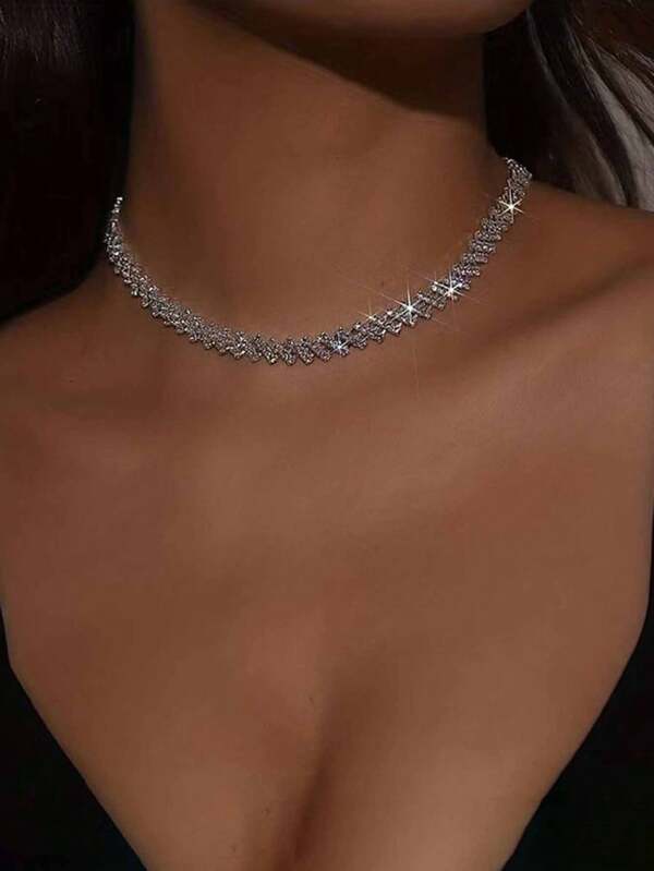 1pc Luxury Rhinestone Claw Chain Welding Water Crystal Necklace, Gift For Women Wedding Engagement Party