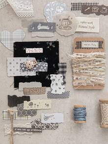 CANDY POETRY 1 包 50 张复古织物撕纸贴纸，创意美学剪贴簿贴纸，DIY 装饰拼贴工艺材料，节日礼物，个性化剪贴簿学校用品，学校用品，返校 - 粉色 - 查看 6