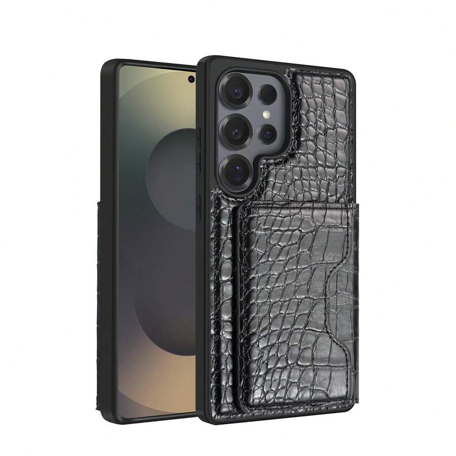 Crocodile Pattern Luxury Leather Business Card Holder & Phone Case With Stand Function, Compatible With Samsung S25Ultra/S24Ultra