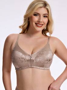 Wingslove Sujetador cómodo de cobertura total sin aros con estampado floral para mujer de talla grande - Camel - Ver 7