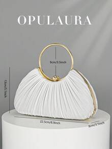 OpulAura Women Metallic High-End Evening Clutch Bag, Luxury Leather Handbag For Banquet, Gala, Party, Wedding, Bride, Bridesmaid, Birthday Dress Accessory, Clutch Bag For Wedding - White - View 4