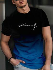 黑色和红色渐变短袖男士 T 恤，饰有“King”图案 - 彩色 - 查看 3