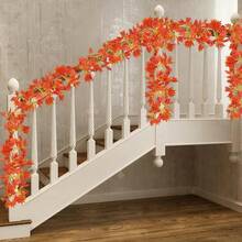 1/5 件秋叶花环，悬挂藤蔓花环人造秋叶枫叶感恩节装饰万圣节适用于家庭婚礼壁炉派对，假植物 - 彩色 - 查看 11