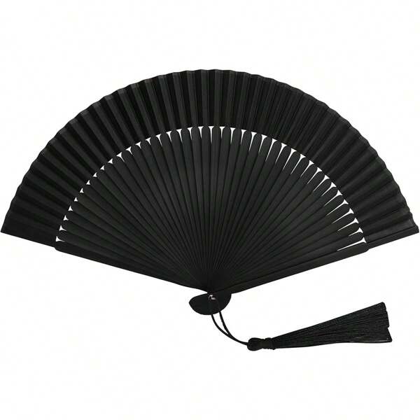 1pc Vintage Black Folding Hand Fan, Wooden Accordion Style Handheld Fan, Suitable For Performances, Weddings, Home Decor, Summer
