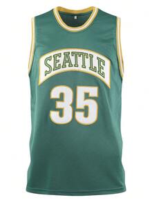Atonmore Men's Basketball Jersey, Size 35, Green, Embroidered & Stitched Basketball Shirt, Sleeveless Sports Vest Spring - Green - View 1