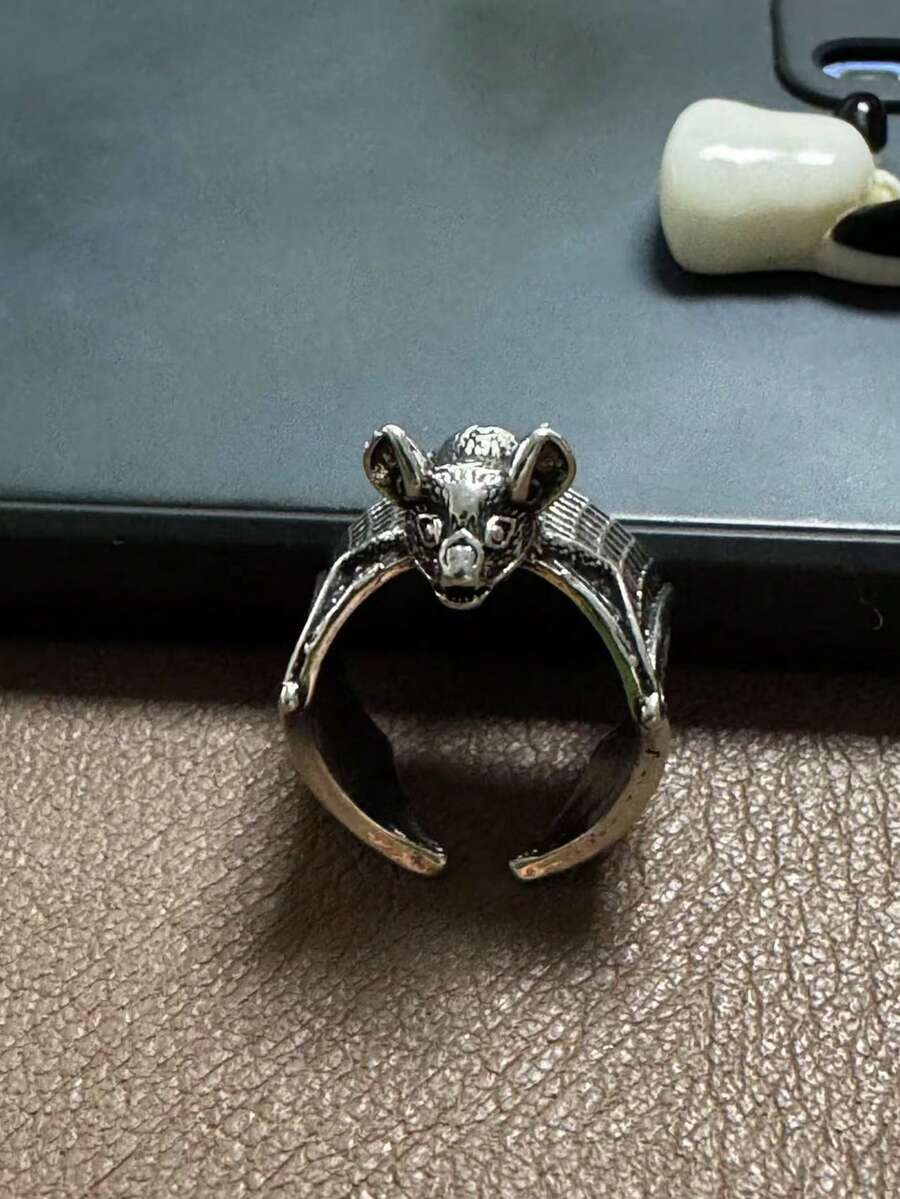 1 件复古金属哥特风格蝙蝠戒指,独特的动物开口戒指,适合男士 - 銀色 - 查看 1
