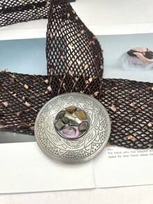 1pc Seashell Bohemian Stone Mesh Woven Distressed Disc Buckle Wide Belt For Women, Y2K Americana Vacation Style, Versatile For Pants & Skirts - Multicolor - View 2