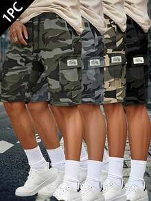 男士迷彩工装短裤一件装 - 夏季宽松速干短裤，适合休闲、海滩和户外活动，情人节礼物 - 軍綠色 - 查看 1