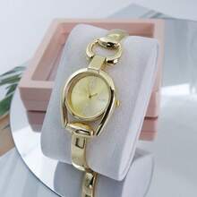 1pc Women's Minimalist Green Horseshoe-Shaped Case, Colorful Dial, Alloy Band Quartz Watch, Fashionable For Everyday Wear - Gold - View 2