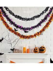 1pc 2M Halloween Plastic Decorative Garland, Outdoor Indoor Hanging Vine Pumpkin Bat Ghost For Autumn, Home Party Garden Fireplace Porch Decor, Halloween, Thanksgiving, Pumpkin Garland, Bedroom Haunted House Fireplace Wall Indoor Outdoor Home Decor Halloween Decor Fall Decor Room Decor