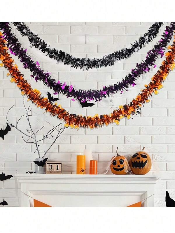 1pc 2M Halloween Plastic Decorative Garland, Outdoor Indoor Hanging Vine Pumpkin Bat Ghost For Autumn, Home Party Garden Fireplace Porch Decor, Halloween, Thanksgiving, Pumpkin Garland, Bedroom Haunted House Fireplace Wall Indoor Outdoor Home Decor Halloween Decor Fall Decor Room Decor