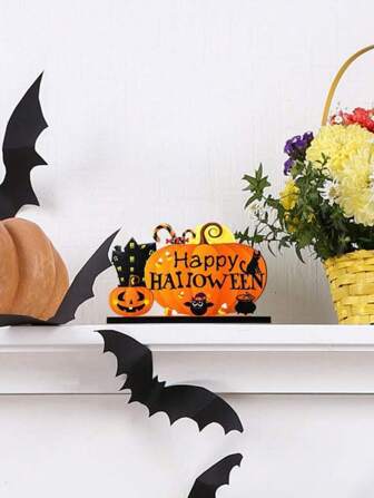 1pc Pumpkin Halloween "Happy Halloween" Desktop Decor, Ideal For Party Decorations, Best Gift For Friends