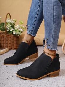 Nude Color Ankle Boots With Back Zipper, Plus Size, Bohemian Vintage Style, Spring/Summer Design - Black - View 5