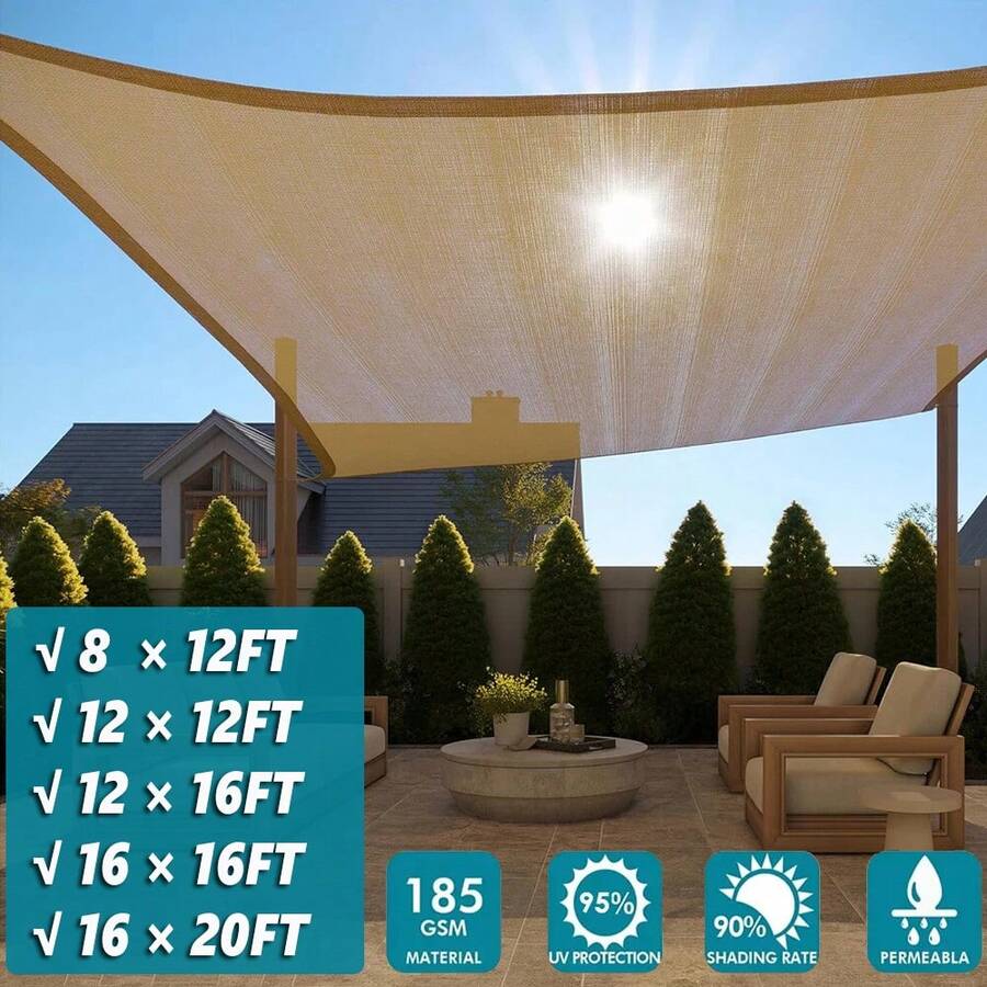 Rectangle Sun Shade  Sail, 185GSM Sail Canopy, UV Block, Sun Shade For Outdoor Patio Garden Backyard Deck Shade Cloth Sun Shade Sails - Sand - View 1