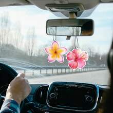 Hibiscus Flower Car Air Freshener | 5pcs Long Lasting Cute Pink Beachy Car Accessories | Car Interior Rear View Mirror Hanging Ornament Scents Decor For Women Teen Girls - Hoa dâm bụt - Xem 5