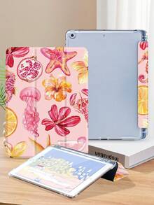 粉色夏日海洋元素拼贴图案保护壳适用于 iPad Air4/5 10.9 英寸、iPad 7/8/9/10.2 英寸、iPad 第 10 代，兼容 Kindle Paperwhite 第 12 代 2024、Kindle（第 11 代）2022 年发布，保护壳具有自动睡眠/唤醒功能 - 彩色 - 查看 4