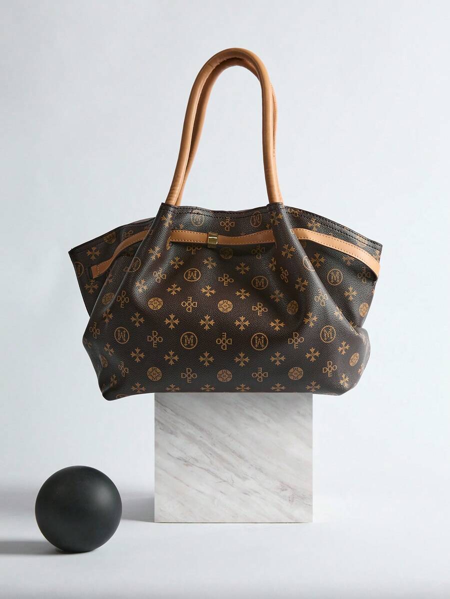 Fashion New 2025, PU Fabric, Full-Body Printing, Large-Capacity Portable Tote Brown Bag.Jiaozi Bag, Foreign Fashion Underarm Bag, Can Be Used For Daily Travel, Commuting To Work, Traveling And So On. Winter Gifts - Multicolor - View 1