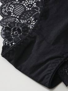 FOVTY 3pcs Solid Color Lace Edge Plus Size Women's Panties, All Black - Black - View 4