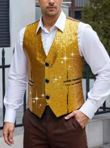 Men's Summer Vest With Sequined Vest, Suitable For Wearing At Parties And Dances