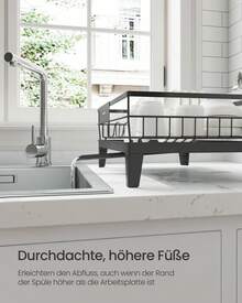 SONGMICS Abtropfgestell Geschirr, Geschirr-Abtropfständer, 360° drehbarer und ausziehbarer Ablauf, Abtropfschale, Besteckhalter, Küche, 31 x 42 x 18,5 cm, tintenschwarz - Tintenschwarz - Übersicht 7