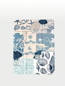 1 pieza Funda protectora para Tablet con collage de paisaje costero y elementos oceánicos, compatible con iPad 10.2", iPad Pro 2021/2020, iPad 9th/10th Gen, Galaxy Tab A8 10.5" 2022, Matepad 10.4"/Tab, antichoque, con ranura para lápiz, función de suspender/reanudar