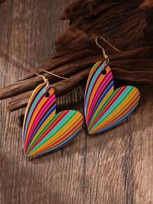 Acrylic Pendant Earrings, Bohemian Style, Rainbow Heart Shape Glossy Design, Versatile For Daily, Beach, Vacation, Dates, Unique Gift For Her, Summer