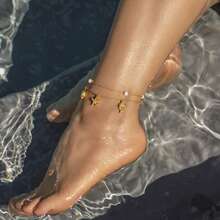 1 件女士优雅时尚不锈钢脚链，带海星、海豚、贝壳装饰，波西米亚海滩、度假、购物服饰 - 金色 - 查看 5
