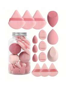 1/15pcs Makeup Sponge Set With Storage Box, Includes 3 Large Makeup Sponges, 3 Mini Makeup Sponges, 3 Large Powder Puffs, 3 Mini Powder Puffs And 3 Mini Finger Powder Puffs, Suitable For Liquid, Cream And Powder Foundations - Multicolor - View 3