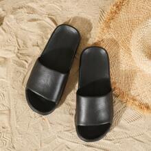 2024 Summer Fashion Patent Vegan Leather Fashionable Unisex EVA Slippers, Soft Comfortable Lightweight Non-Slip Slides For Home, Bathroom, Beach, Minimalist Design