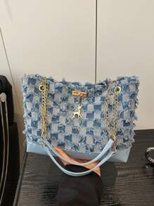 Bolso de hombro con hebilla decorativa, costuras, cadena para el hombro, bolso de mujer con hebilla decorativa, bolso tipo hobo de moda urbana, adecuado para compras, citas, regalo para mujeres, apropiado para adolescentes, estudiantes universitarias, trabajo, negocios, ir y venir