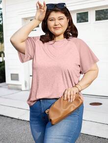 Women's Plus Size Floral Bell Sleeves Crewneck Tunic Loose Casual Summer Tops,-Shirts LETY - Pink - View 7