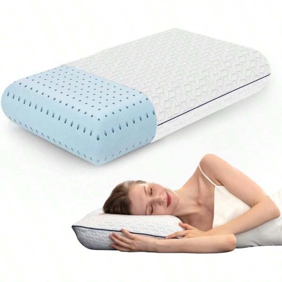 Gel Memory Foam Pillow Standard Size 1 Pack Firm Pillow For Neck And Shoulder Support Orthopedic Firm Cooling Contoured Memory Foam Pillows For Back Side Stomach Sleepers - 原味白 - 查看 1