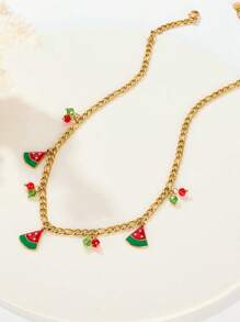 1 pieza Collar con frutas dulces y lindos, que incluye pitaya, sandía, aguacate, toronja y manzana, adecuado para estudiantes, un regalo encantador para niñas