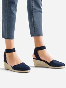 Women's Elastic Ankle Strap Espadrilles Wedge Sandals - Blue - View 11