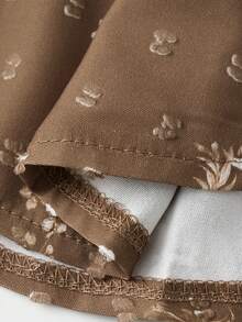 Women's Button Down Blouse Loose Fit Solid/Floral Print Ruffled V Neck Elbow Sleeve Tops - Cà phê nâu - Xem 5