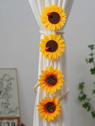 2 件装 SunFlower 窗帘带免打孔窗帘夹现代简约窗帘扣窗帘带窗帘固定器适用于卧室客厅家居装饰