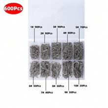 600pcs Barbed Long Shank Fishing Hooks With Offset Bent Point For Sea Fishing
