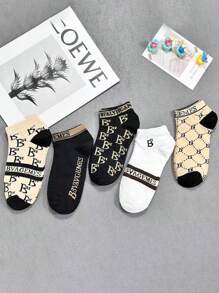 5 Pairs Random Men's Casual Boat Socks, Breathable Odor-Resistant Short Ankle Socks - Multicolor - View 4
