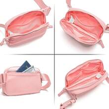 Bolsa de cintura para mujeres con cremallera de dos vías, cangurera cruzada, moda, bolsas de cintura, bolsa de cintura para todas partes con correa ajustable, regalos para adolescentes, mujeres y hombres (blanca) - Rosa Pálido - Ver 5