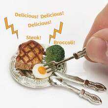 7/9pcs Dollhouse Romantic Dinnerware Set, Metal Delicate Plates With Miniature Food, Miniature Steak! Miniature Red Wine, Christmas/Halloween Decor!