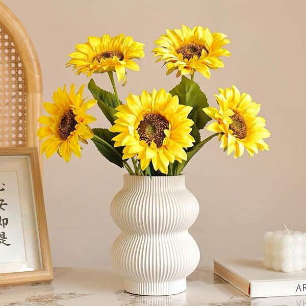 2 Or 5 Pcs Artificial Sunflowers, Used For Hotel Decor, Living Room Home Decor, Bedroom Decor, Personalized Decor, Wedding Decor, Plant Wall, Wall Decor, Outdoor Garden Decor, DIY Floral Arrangement, Artificial Flowers & Plants