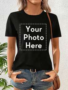 T-shirt personnalisé à manches courtes pour femmes, design graphique personnalisé, téléchargez votre photo/logo/affiche/photo de famille/photo d'équipe d'entreprise, t-shirt pour dames printemps/été, cadeau de la Saint-Valentin, cadeau d'anniversaire, tenue de festival de musique, mariage/fête, chemise culturelle, cadeau de vacances, personnalisation d'uniforme d'équipe, hauts d'été, personnalisation de groupe de bienfaisance, ornemental, chien, unique, personnalisé, cadeaux idéaux pour elle, famille, amis, filles roses, pour les vacances, pour les anniversaires, chic automne, décontracté de rue - Noir - Voir 1