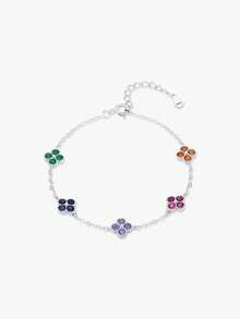 MODIAN 925纯银甜蜜四叶草彩色锆石吊坠时尚可叠戴手链女士精美珠宝