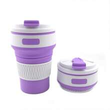 Tazas plegables y portátiles de silicona para café y agua, con tapa a prueba de fugas, para camping al aire libre y viajes