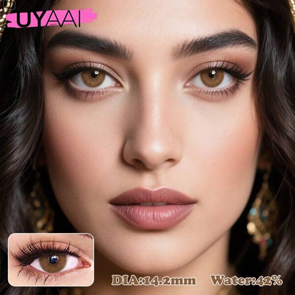 UYAAI Lentilles de contact colorées pour les yeux UYAAI Marron Gris Doux Maquillage Beauté Lentilles de cosmétiques jetables annuelles 14,00 ~ 14,5 mm, 1 paire / 2 pièces idéales pour le port quotidien, les fêtes, les séances photo et les occasions spéciales