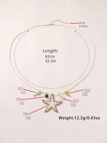 1pc Cute Ocean Style Raffia Grass Starfish Seahorse Shell Palm Tree Beaded Long Necklace, Suitable For Women Daily Casual Beach Vacation Wear, Decor For Dresses - Multicolor - View 3